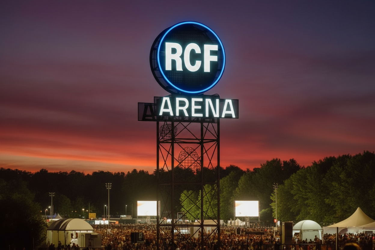 insegna luminosa scatolare rcf arena reggio emilia