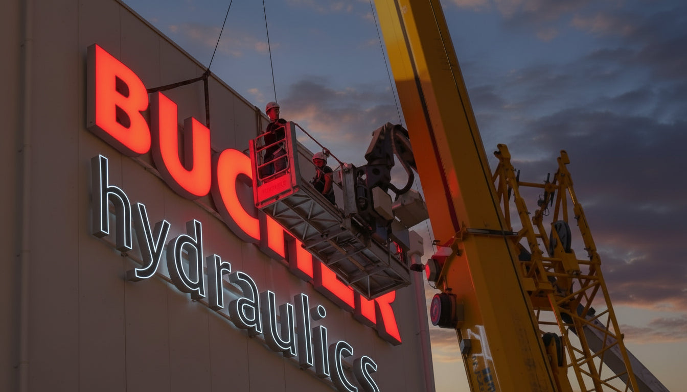 Bucher Hydraulics - Insegna luminosa a lettere scatolate di grande formato