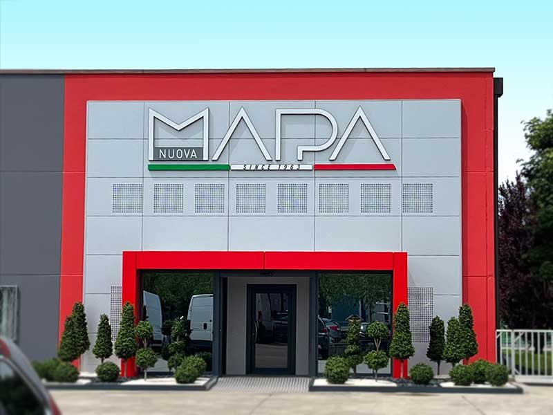 facciata alluminio e insegna luminosa nuova mapa bologna