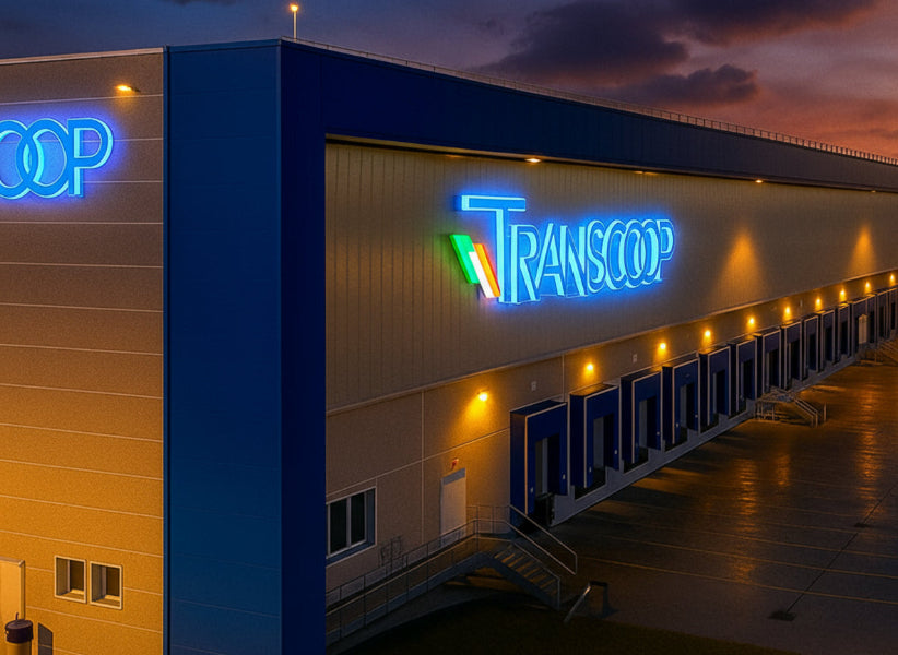 Insegna aziendale luminosa di grande formato Transcoop Reggio Emilia