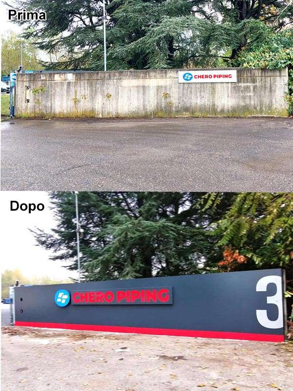 insegna luminosa chero piping piacenza prima dopo