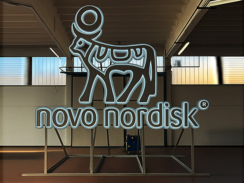Lettere scatolate retroilluminate su telaio metallico Novo Nordisk Anagni