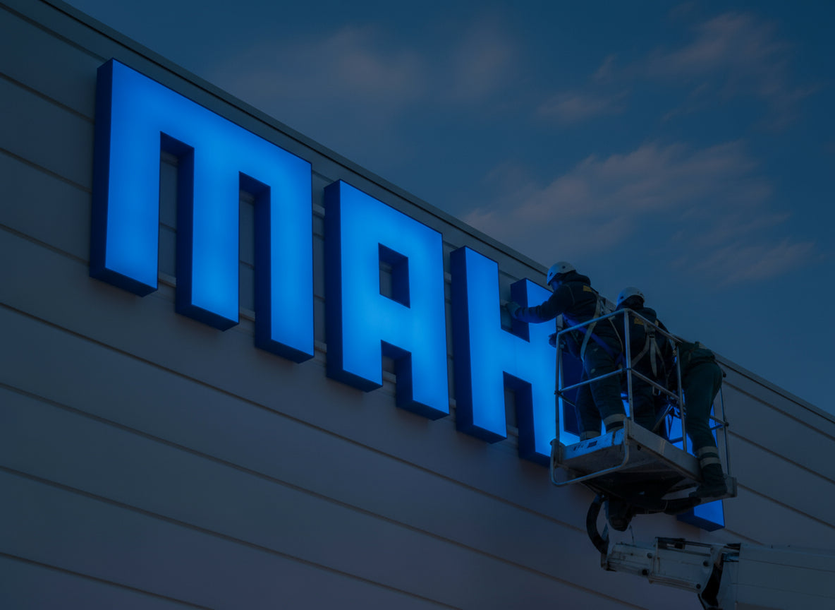 montaggio insegna luminosa scatolare mahle parma