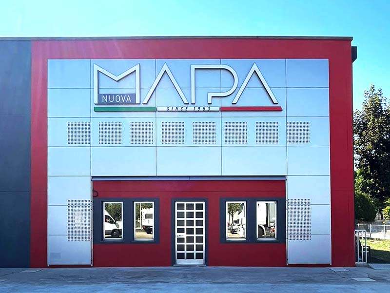 rivestimento facciata alluminio e insegna luminosa nuova mapa bologna