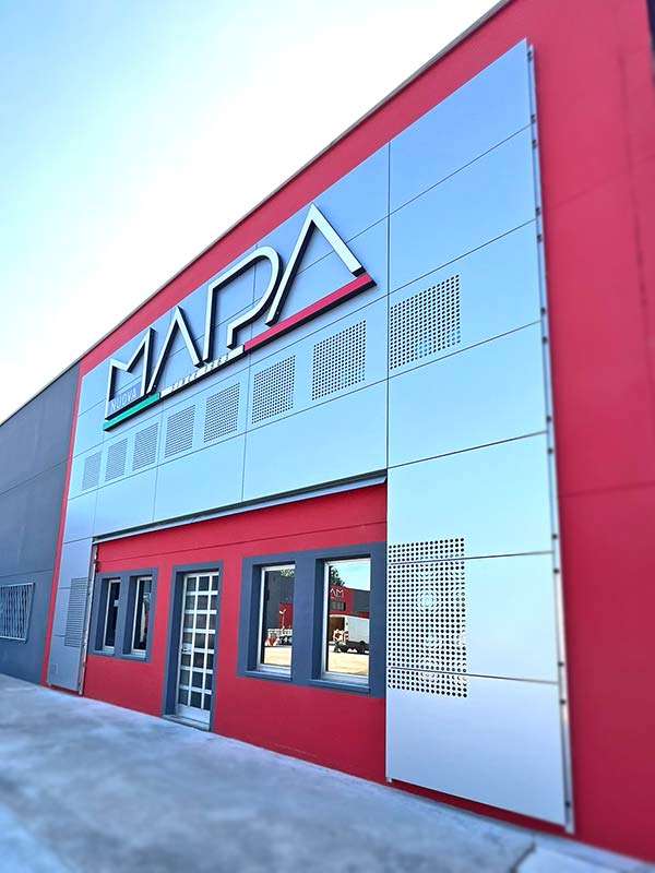 rivestimento facciata alluminio e insegna luminosa nuova mapa bologna