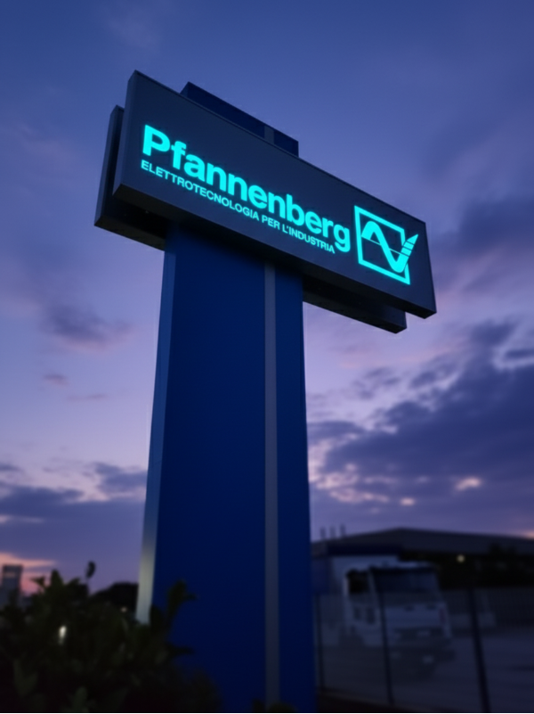 Totem luminoso su stelo di colore celeste