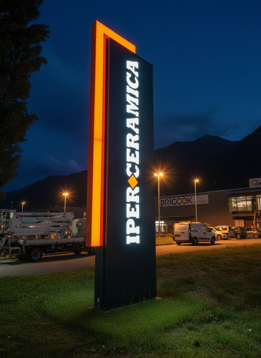 totem luminoso aziendale iperceramica sondrio