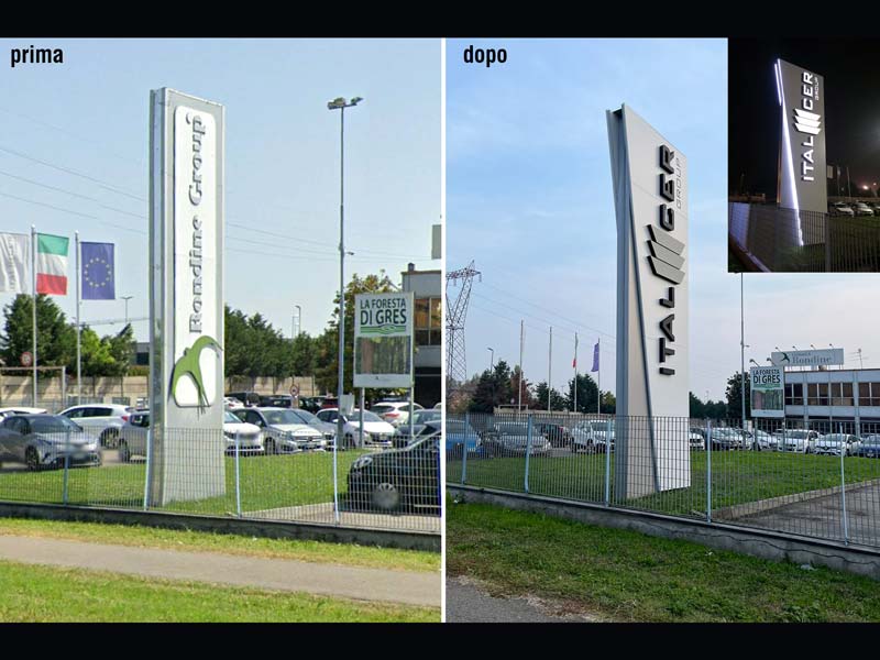 totem luminoso aziendale italcer group rubiera prima dopo
